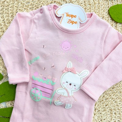 Kit 3 Peças - Bodys Manga Longa Flores Que Fazem O Coração Florescer - Rosa, Off White e Rose